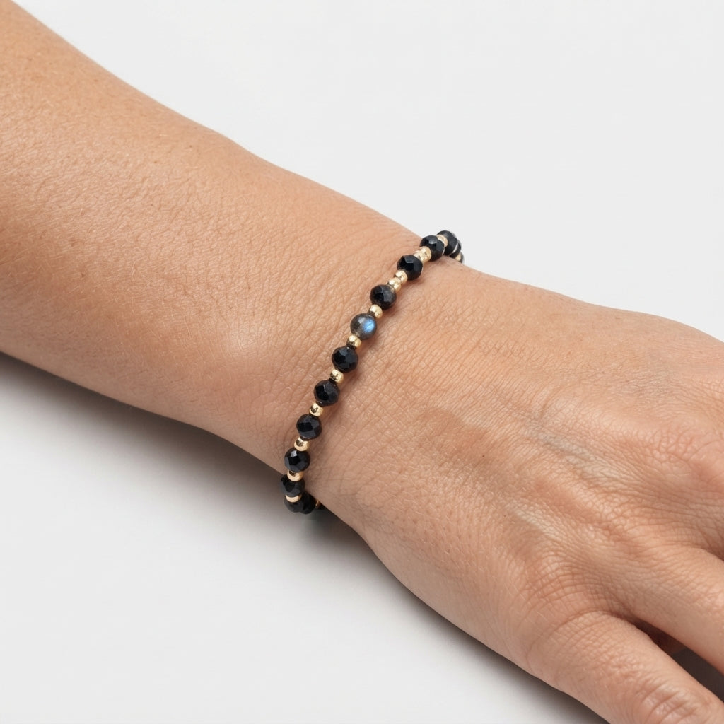 Women's Faceted Black Bead Bracelet
