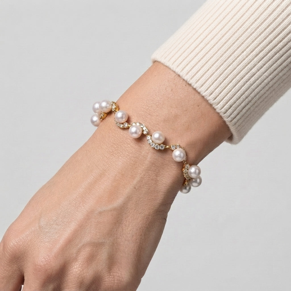 Women's Faux Pearl Crystal Station Bracelet