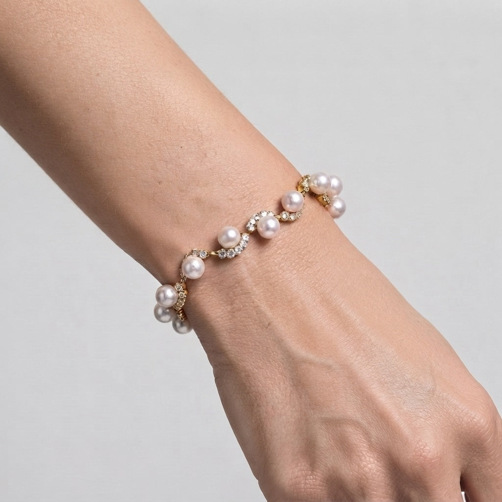 Women's Faux Pearl Crystal Station Bracelet