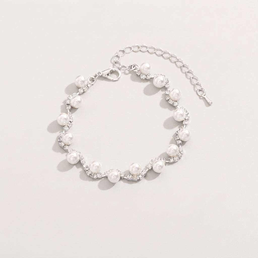 Women's Faux Pearl Crystal Station Bracelet