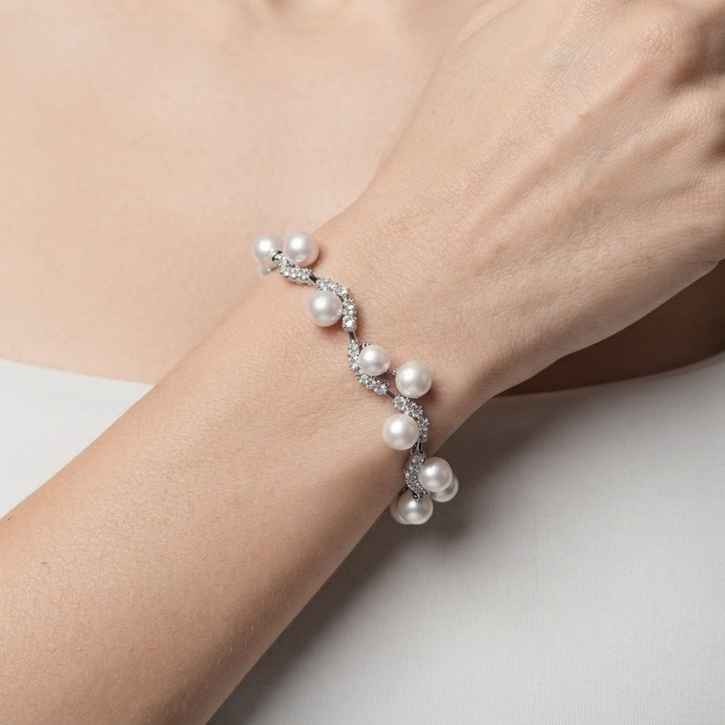 Women's Faux Pearl Crystal Station Bracelet