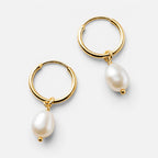 Women's Faux Pearl Drop Huggie Hoop Earrings