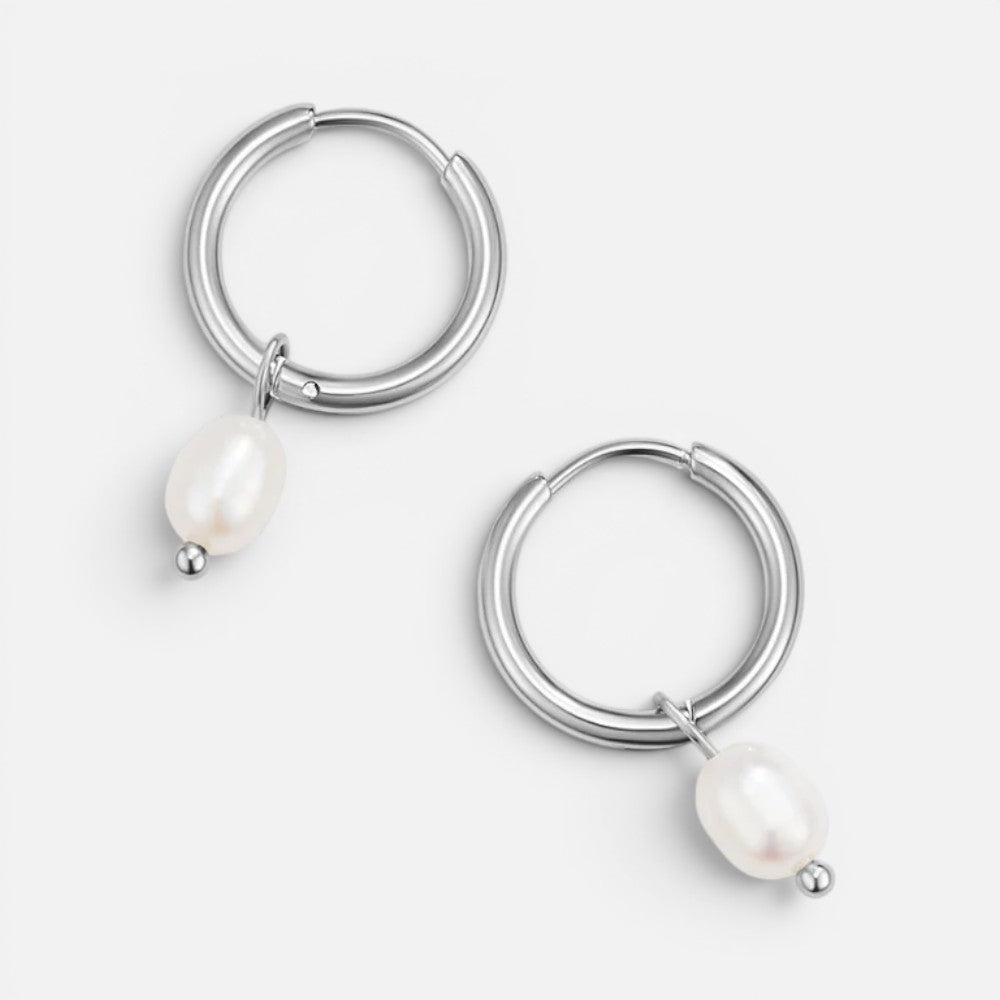 Women's Faux Pearl Drop Huggie Hoop Earrings