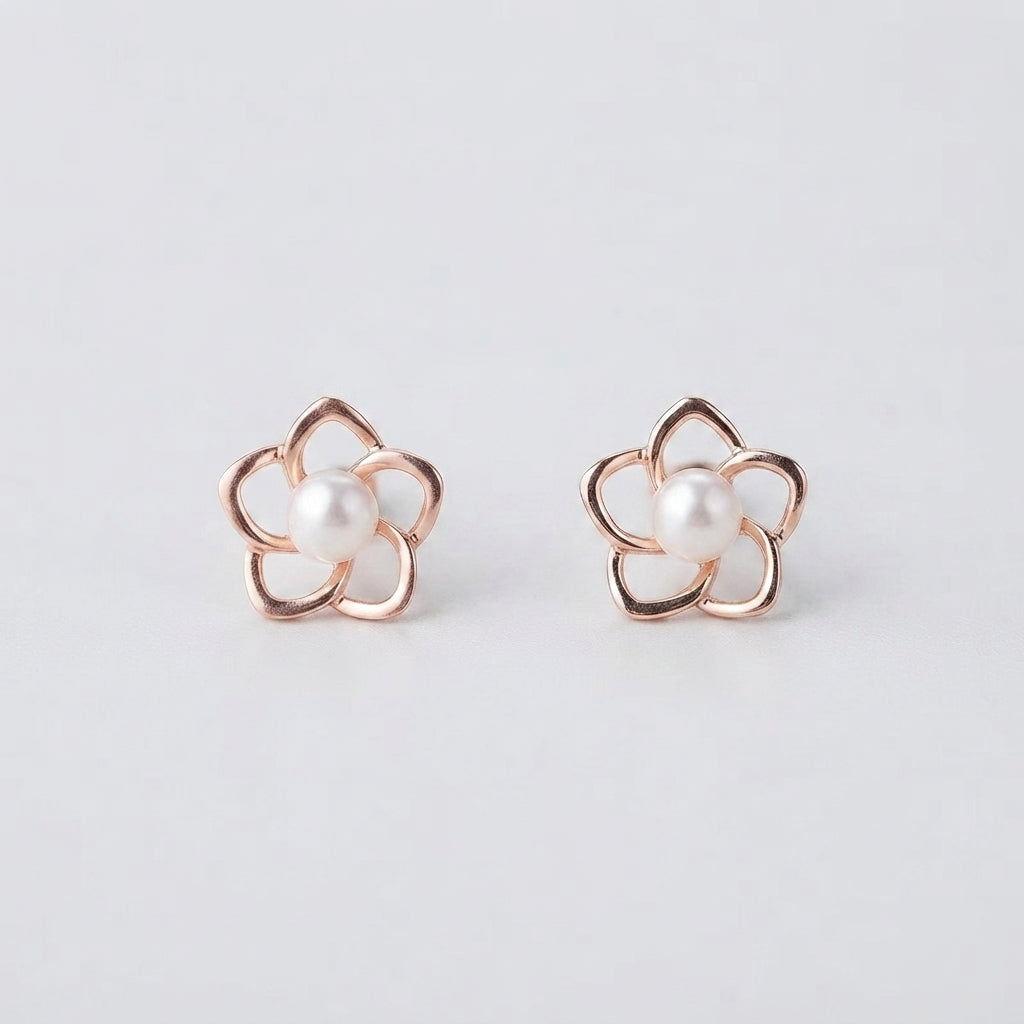 Women's Faux Pearl Flower Stud Earrings
