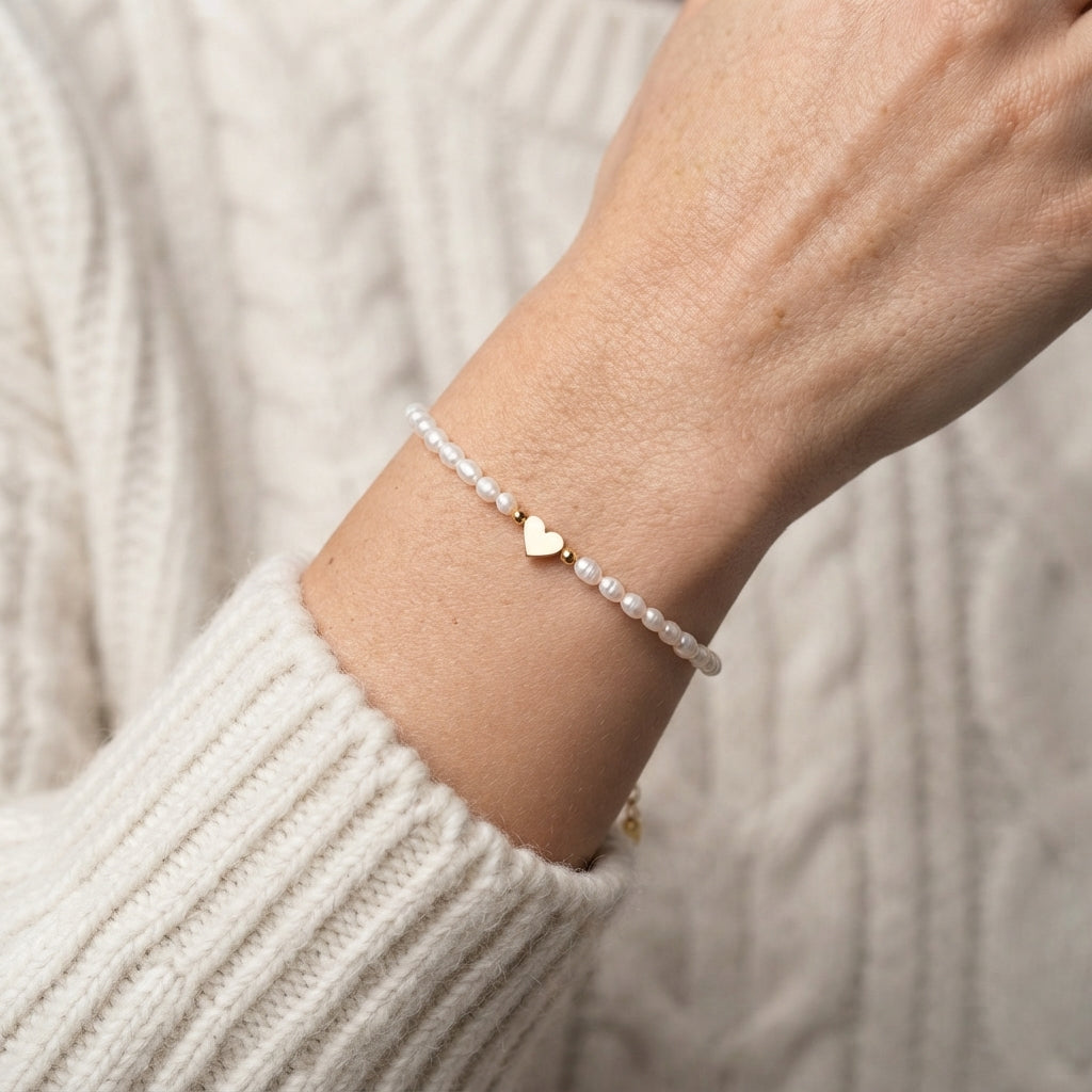 Women's Faux Pearl Heart Bracelet