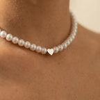 Women's Faux Pearl Heart Necklace