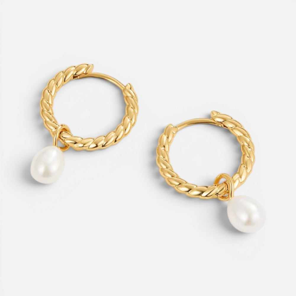 Women's Faux Pearl Huggie Hoop Earrings