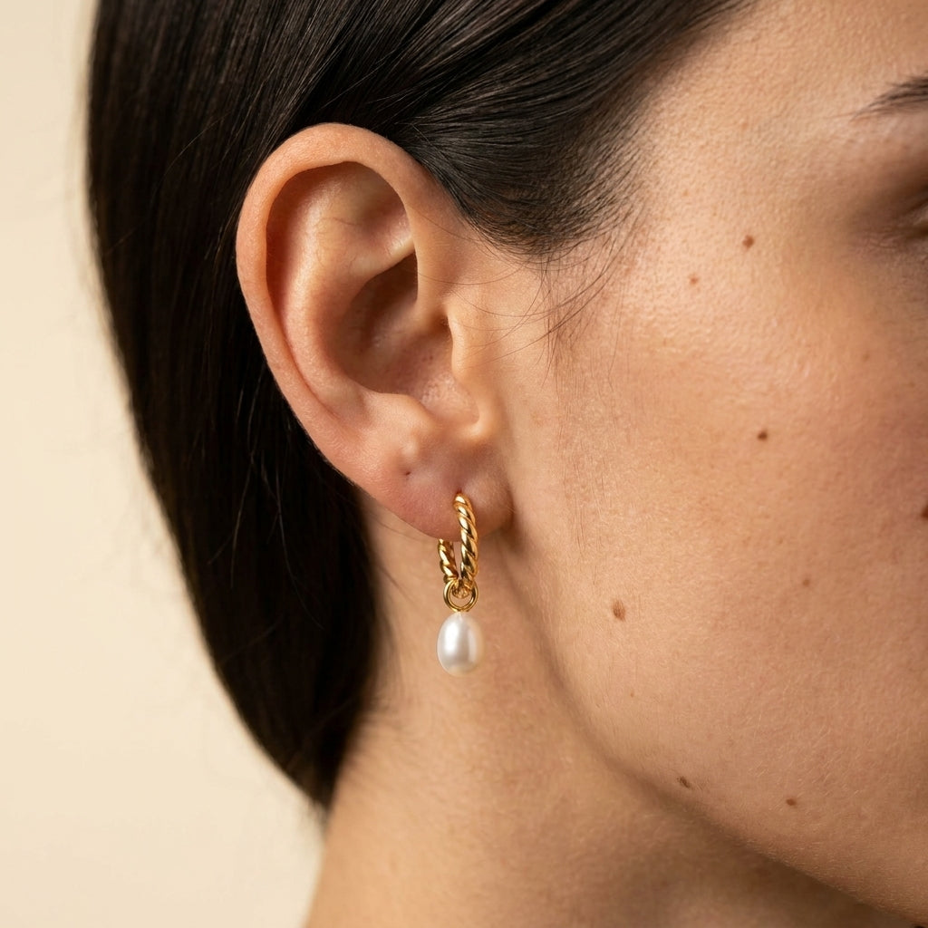 Women's Faux Pearl Huggie Hoop Earrings