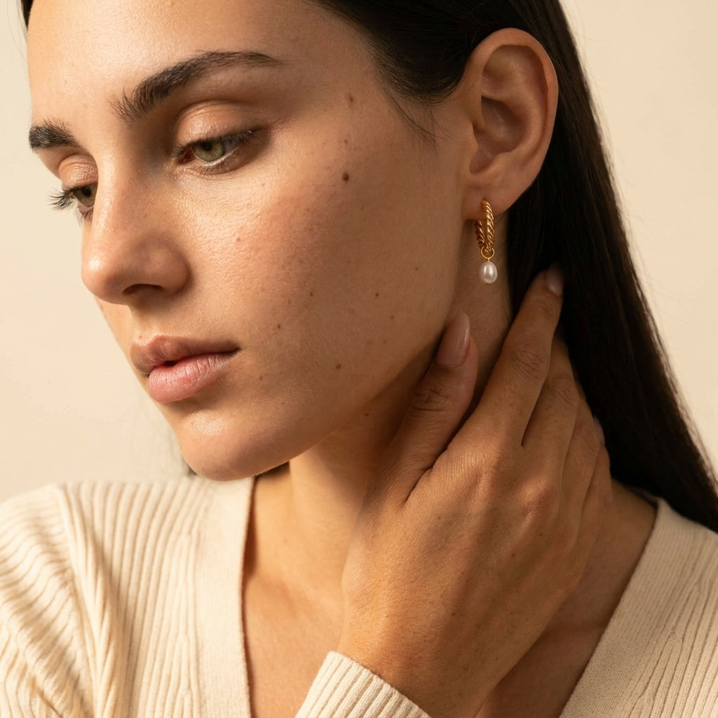 Women's Faux Pearl Huggie Hoop Earrings