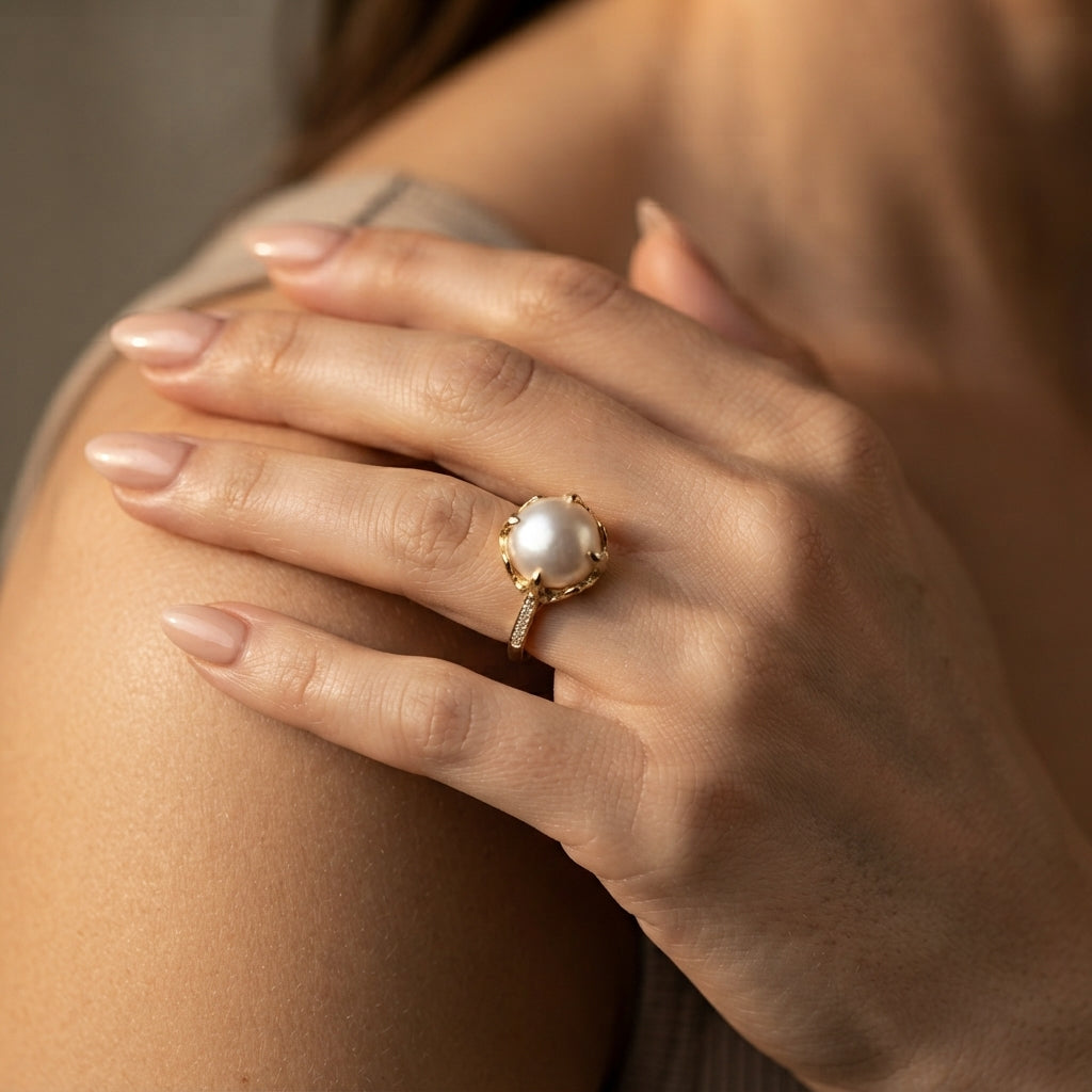 Women's Faux Pearl Solitaire Ring