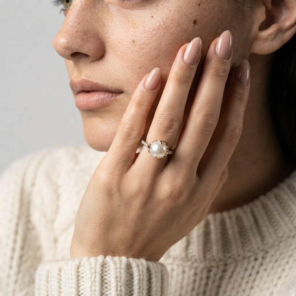 Women's Faux Pearl Solitaire Ring