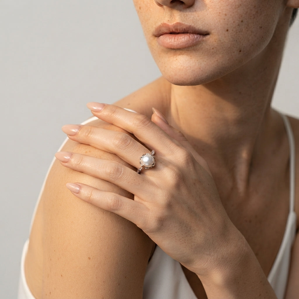 Women's Faux Pearl Solitaire Ring