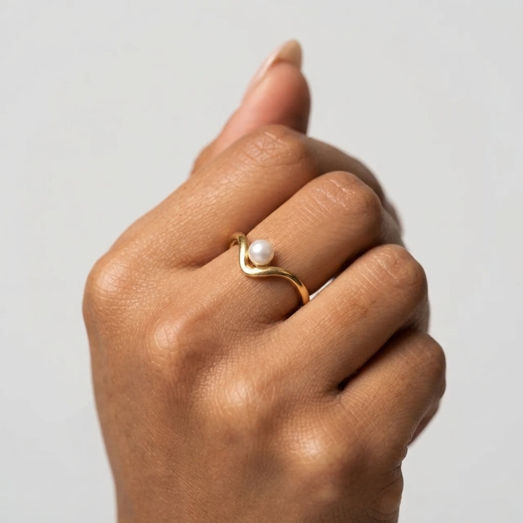 Women's Faux Pearl Wave Ring