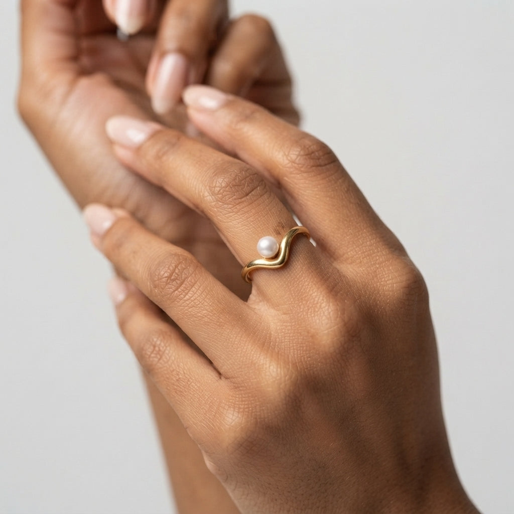 Women's Faux Pearl Wave Ring