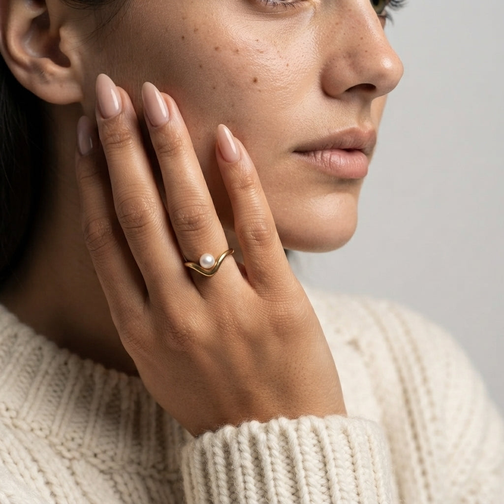 Women's Faux Pearl Wave Ring