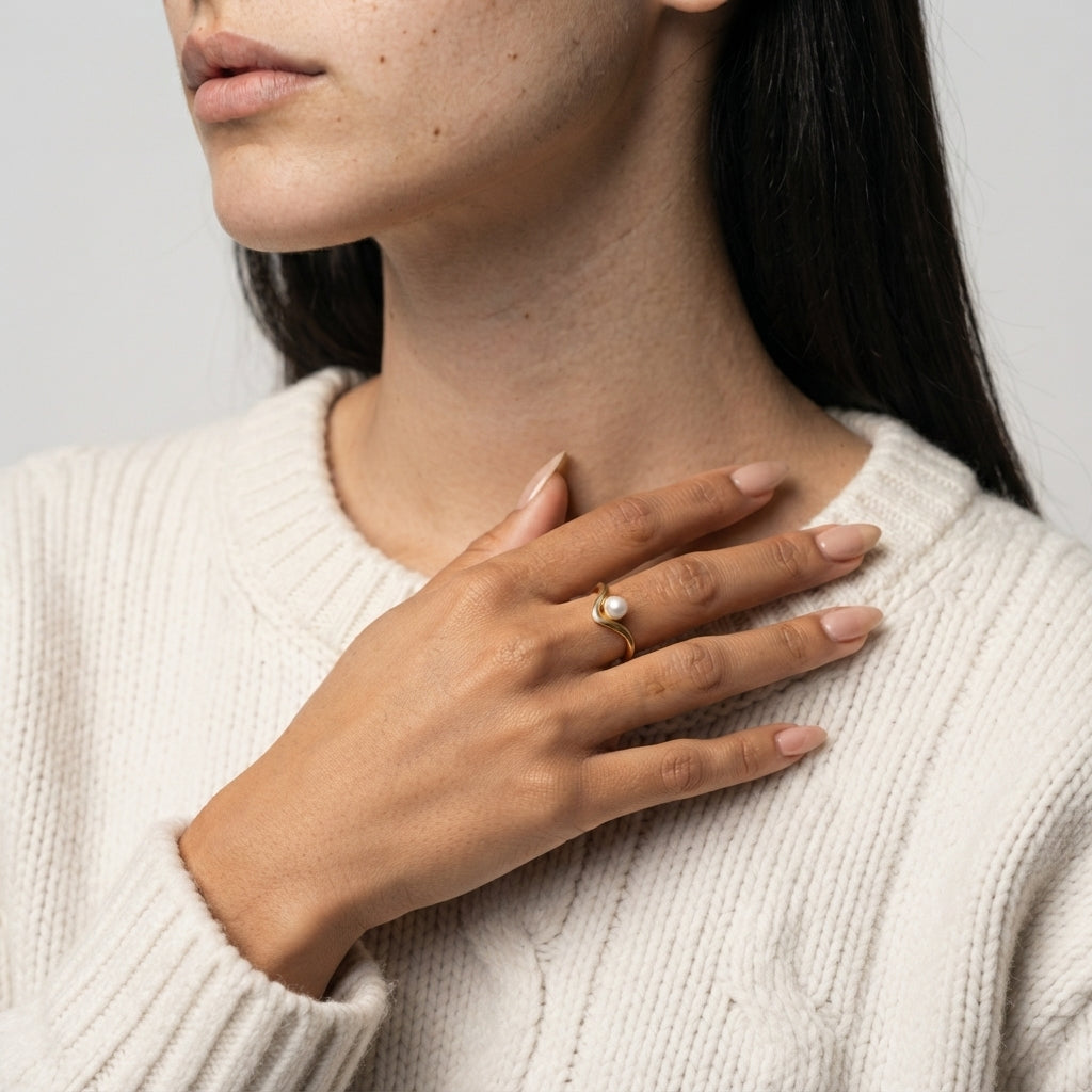 Women's Faux Pearl Wave Ring