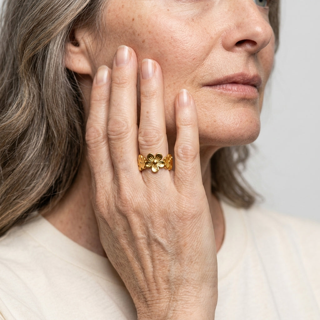 Women's Five-Petal Flower Open Ring