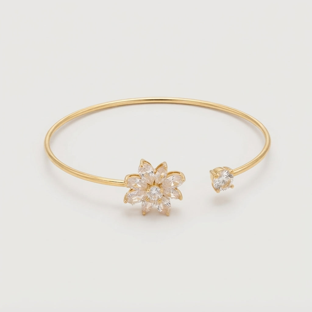 Women's Floral Crystal Open Cuff Bangle