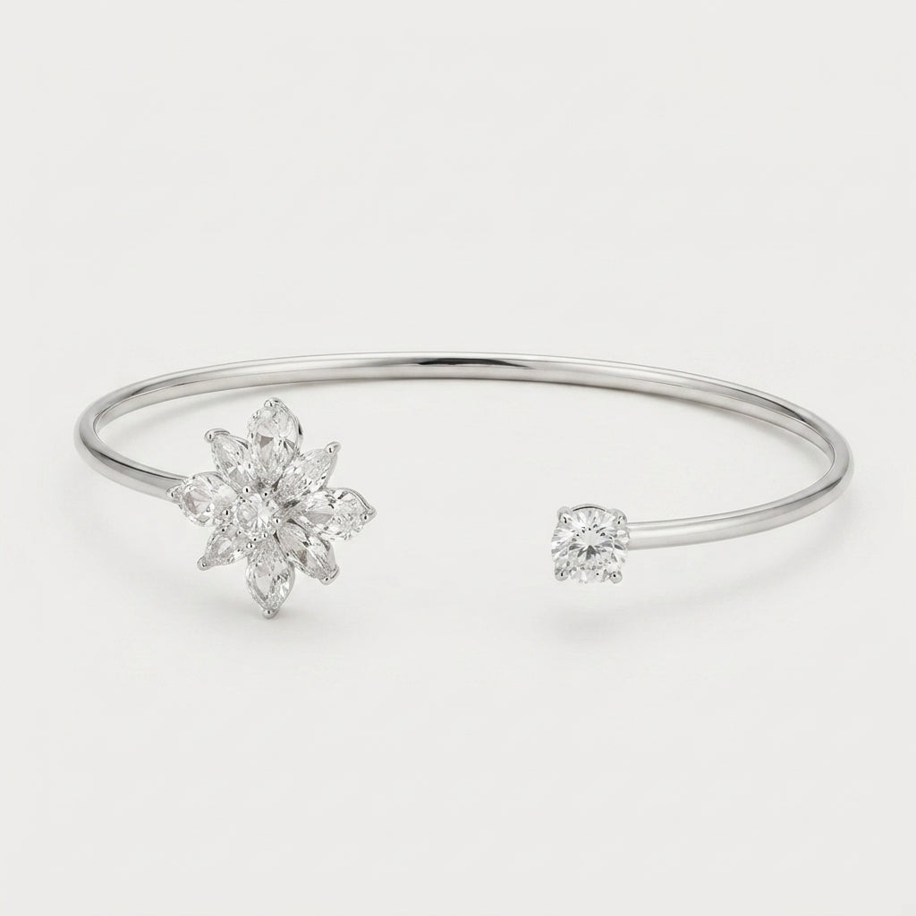 Women's Floral Crystal Open Cuff Bangle