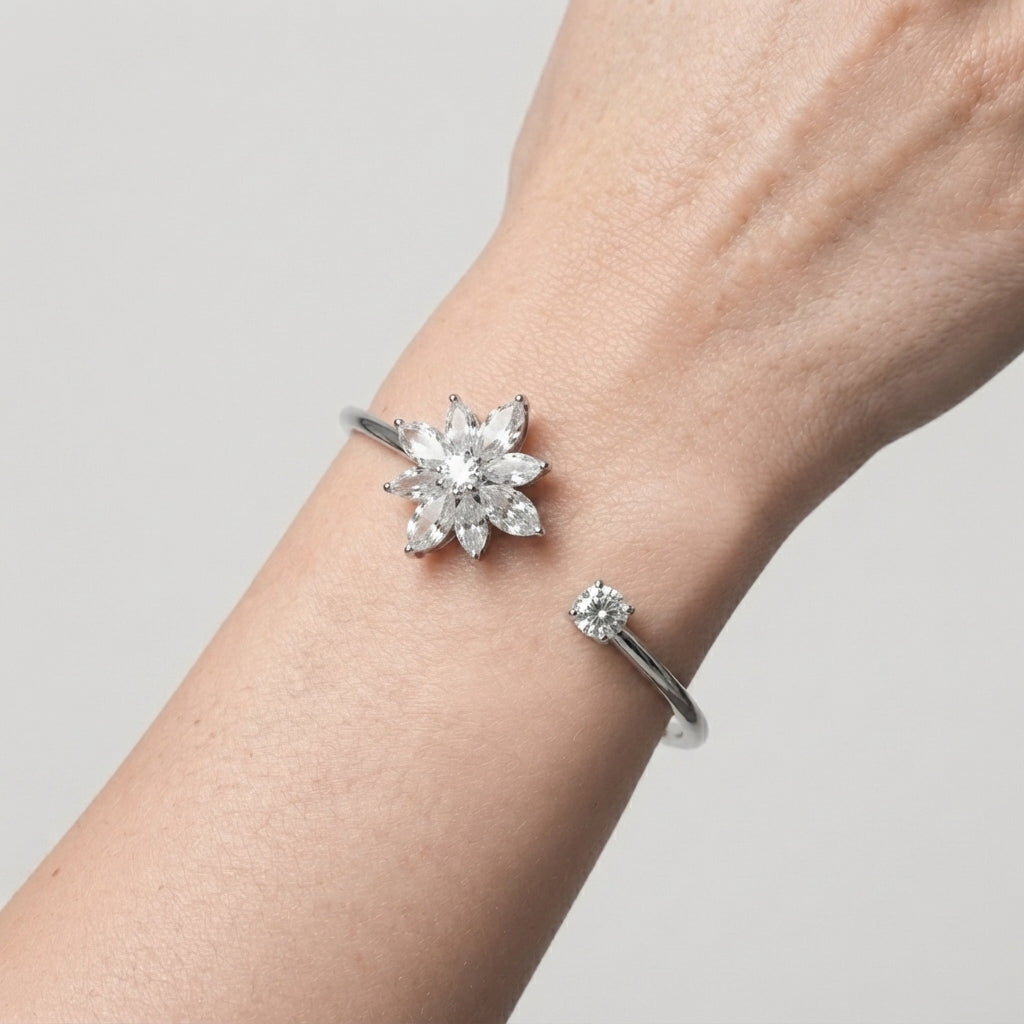 Women's Floral Crystal Open Cuff Bangle