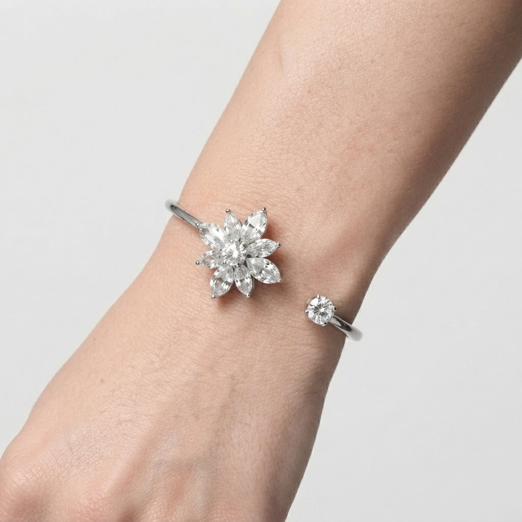 Women's Floral Crystal Open Cuff Bangle