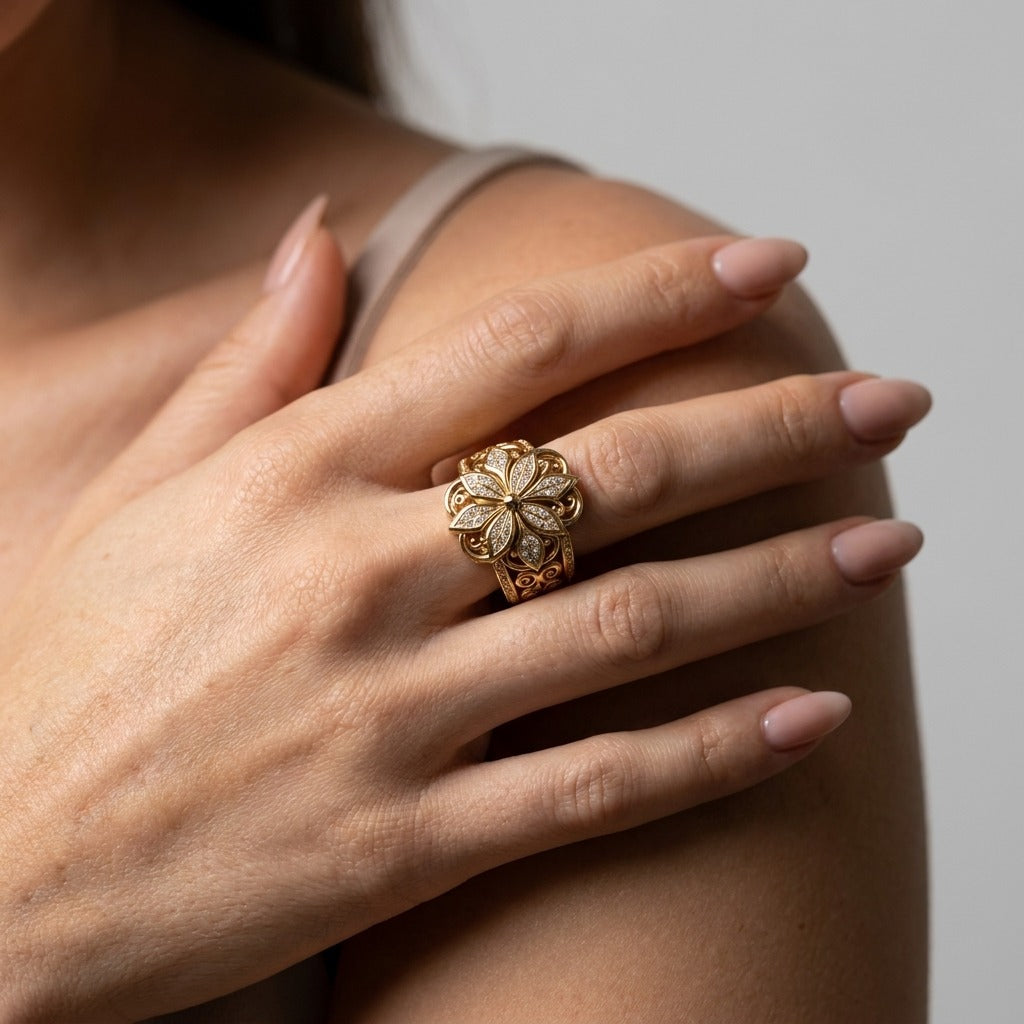 Women's Floral Crystal Ring