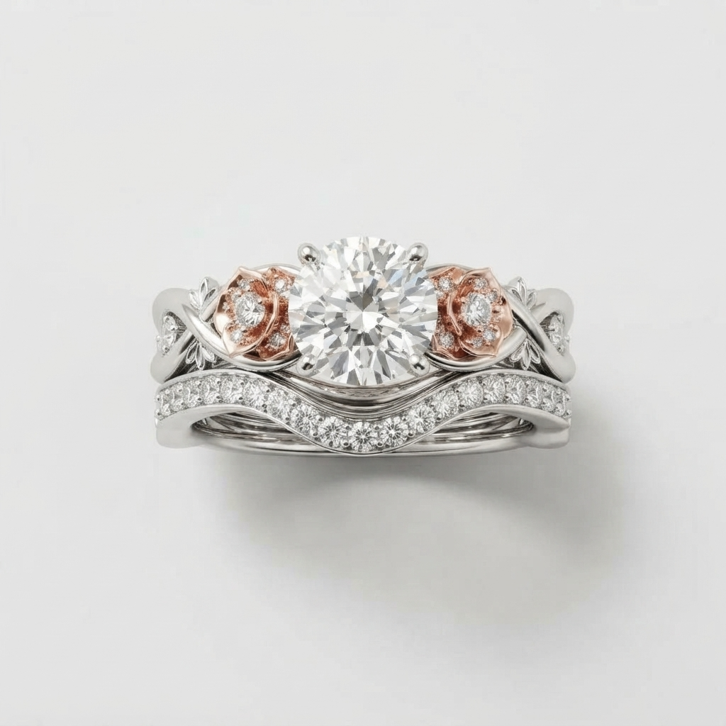 Women's Floral Crystal Ring Set