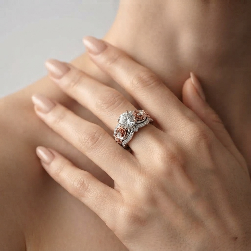 Women's Floral Crystal Ring Set