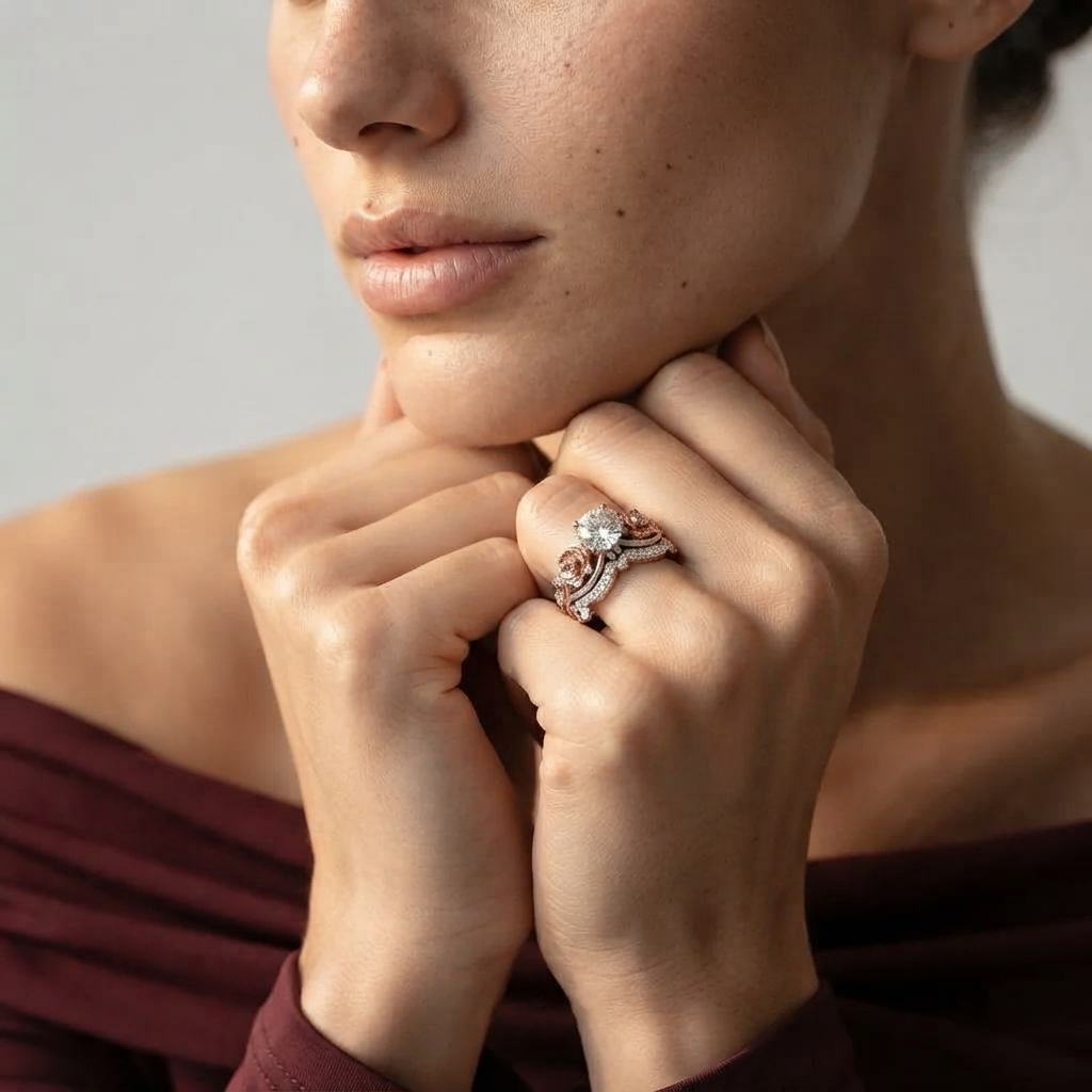 Women's Floral Crystal Ring Set