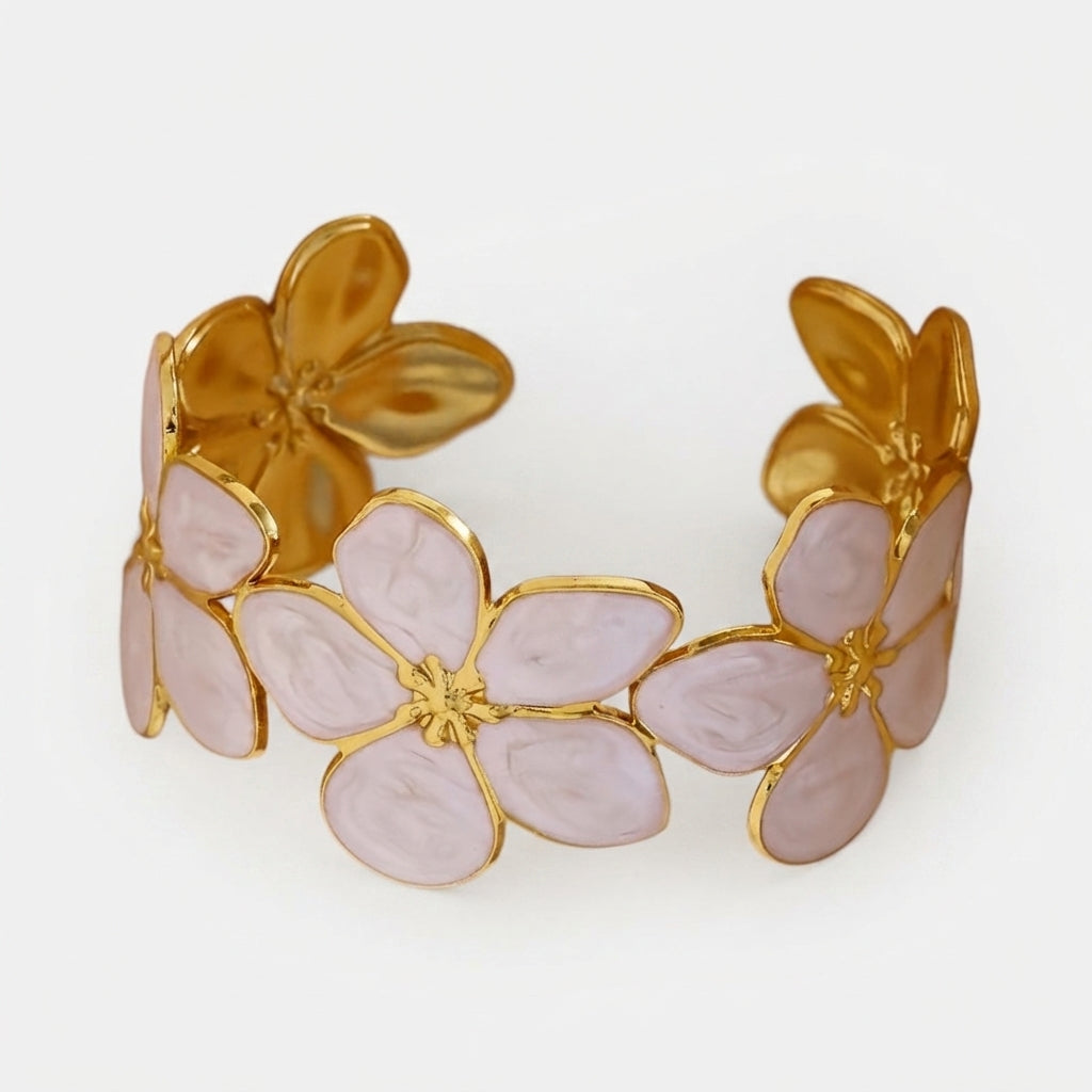 Women's Floral Enamel Open Cuff Bangle
