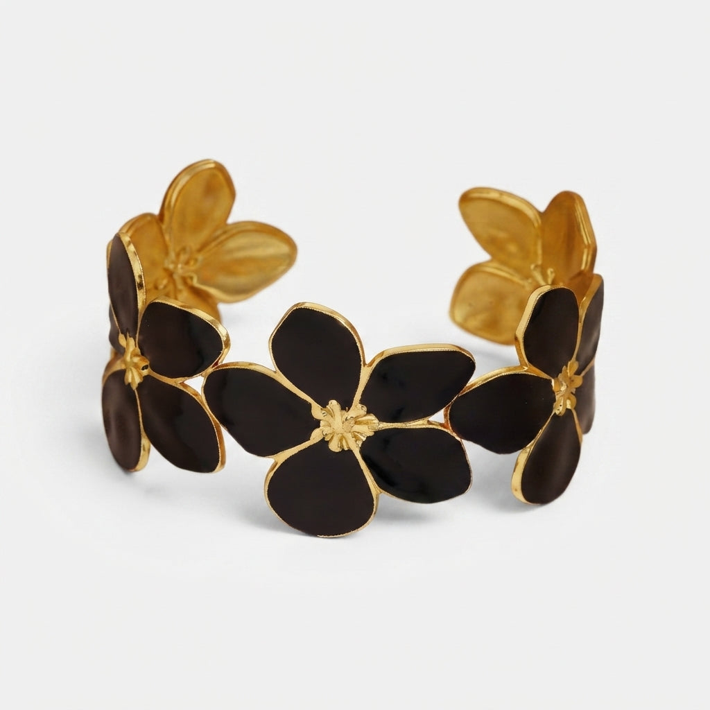 Women's Floral Enamel Open Cuff Bangle