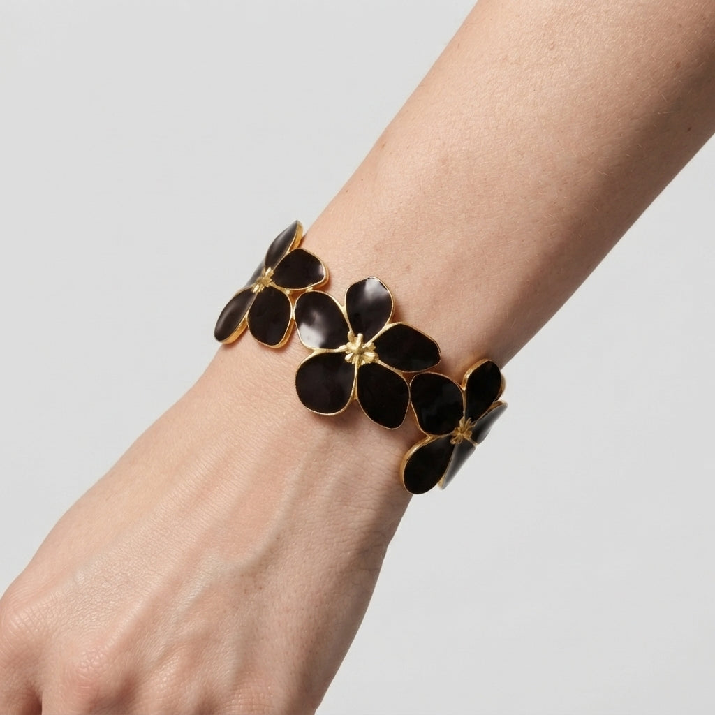 Women's Floral Enamel Open Cuff Bangle