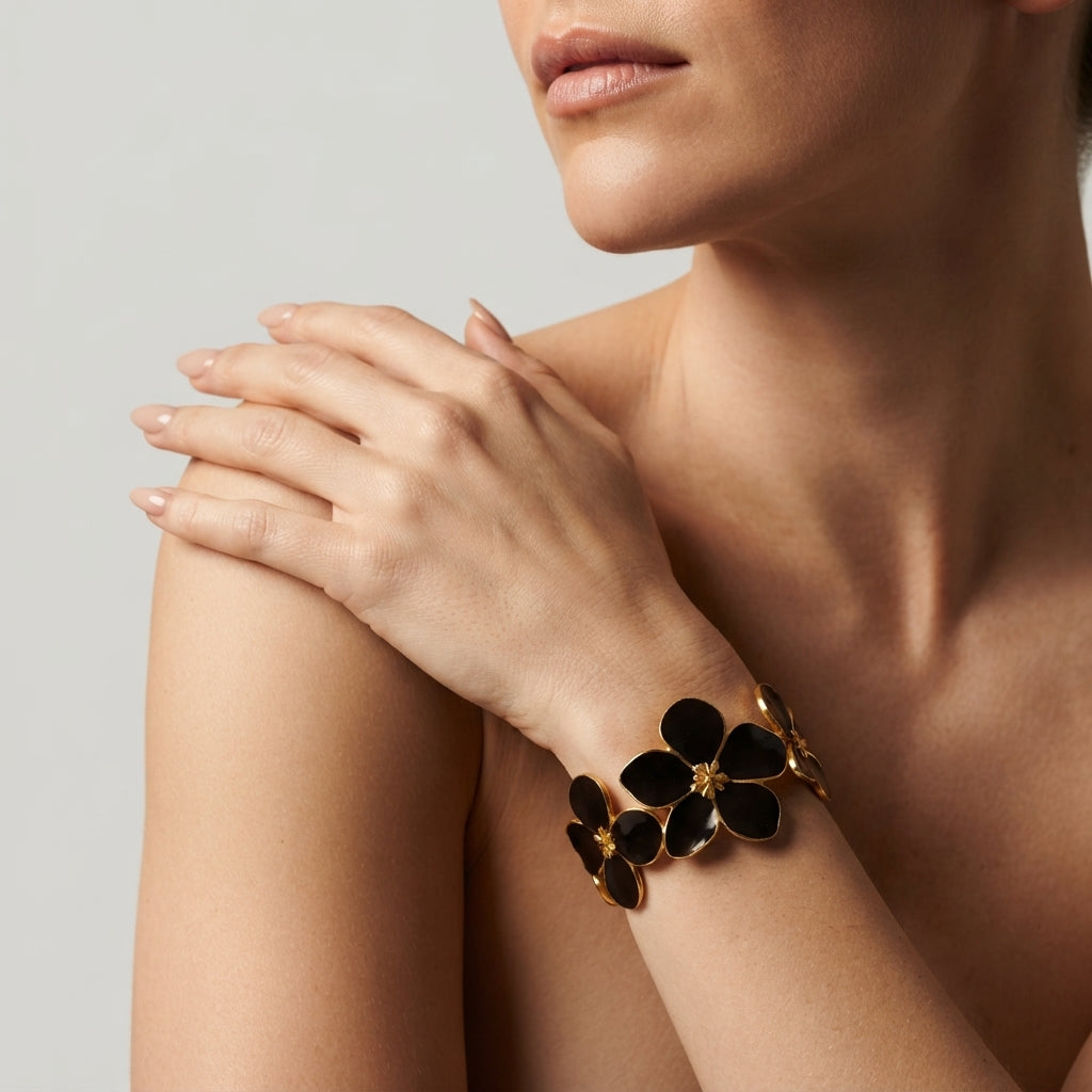 Women's Floral Enamel Open Cuff Bangle
