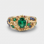 Women's Floral Green Stone Ring