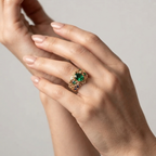 Women's Floral Green Stone Ring