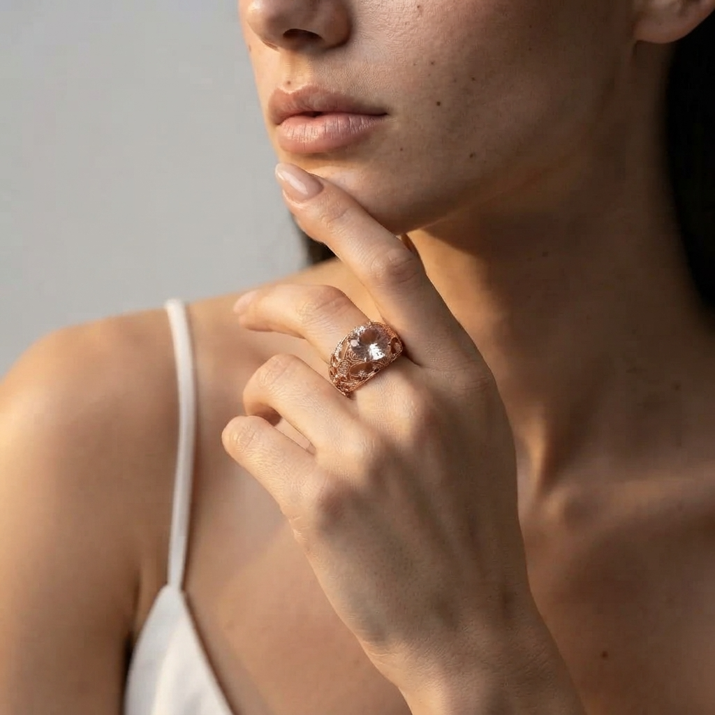 Women's Floral Pink Stone Ring