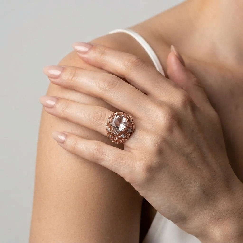 Women's Floral Pink Stone Ring