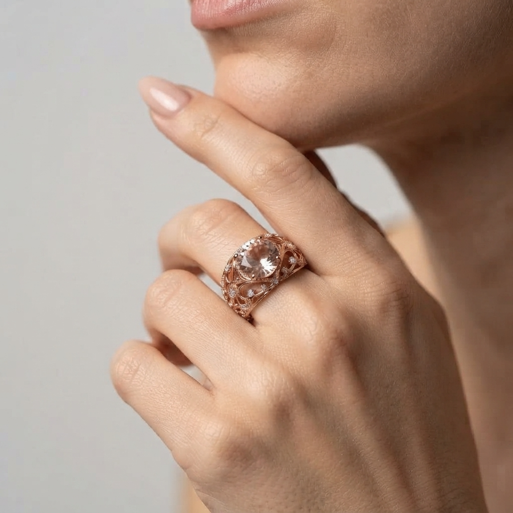 Women's Floral Pink Stone Ring