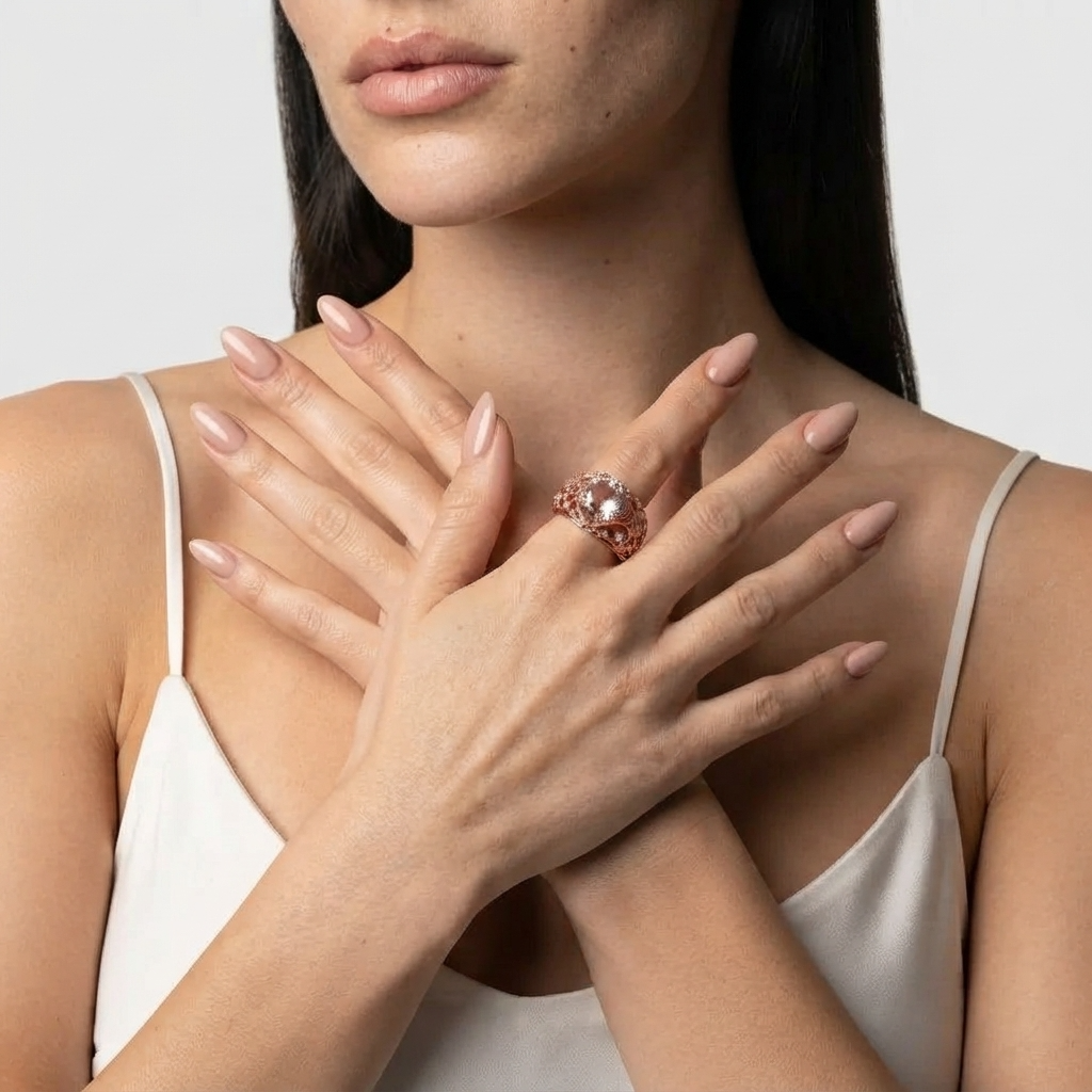 Women's Floral Pink Stone Ring