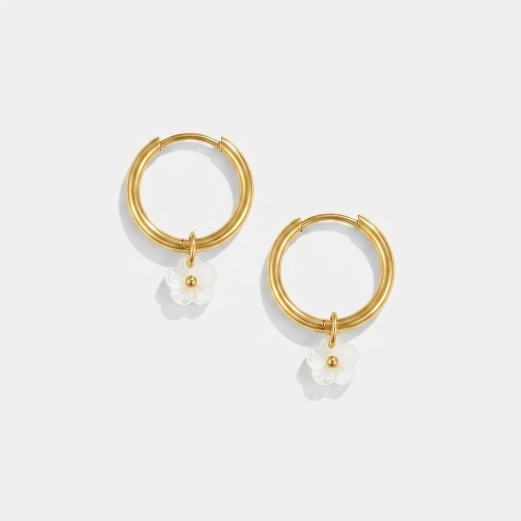 Women's Flower Charm Hoop Earrings