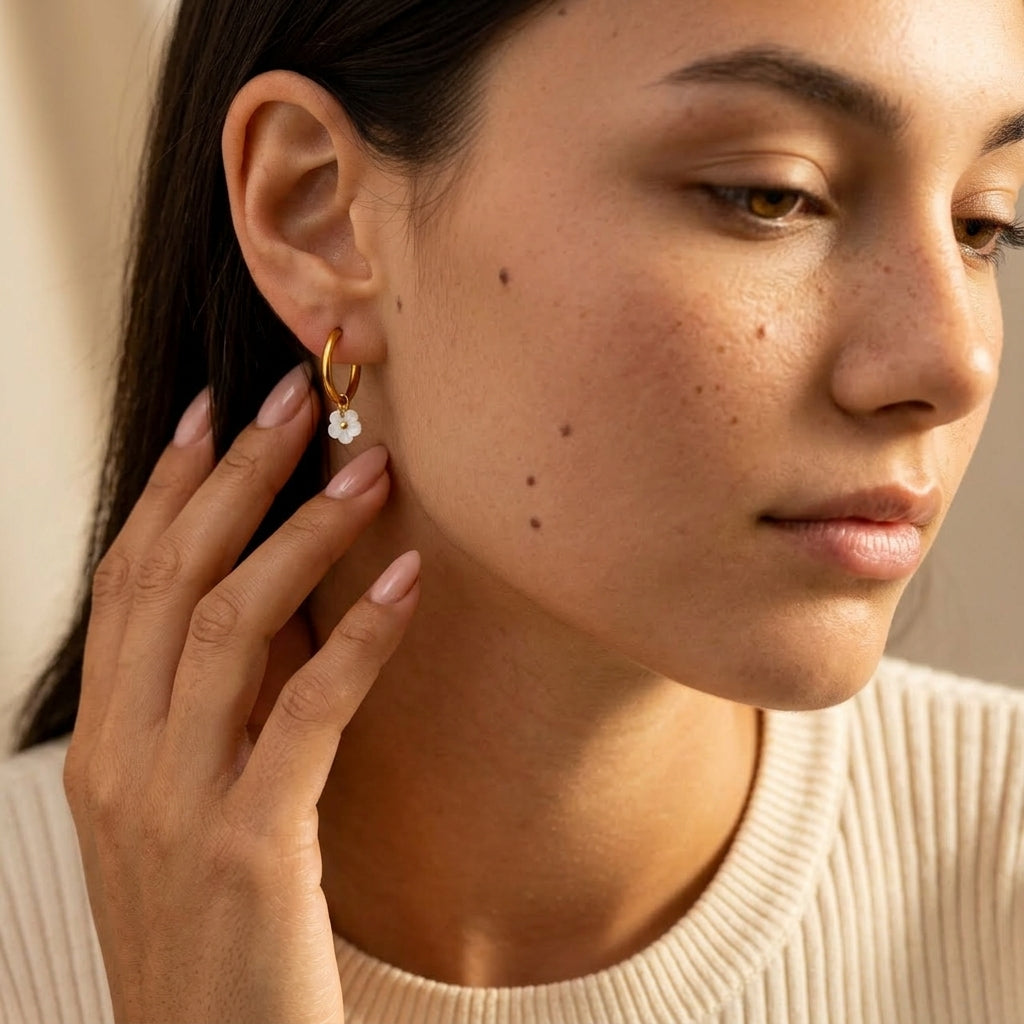 Women's Flower Charm Hoop Earrings