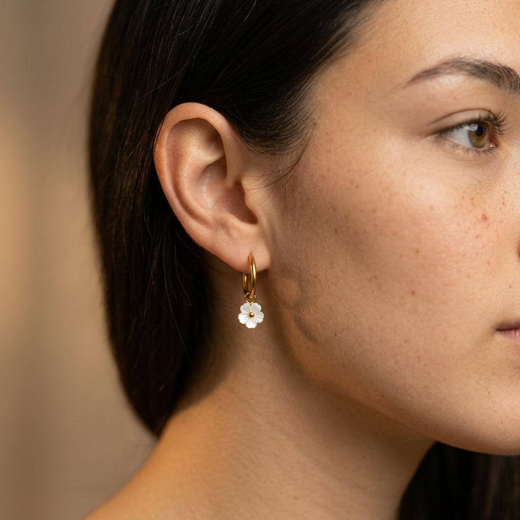 Women's Flower Charm Hoop Earrings