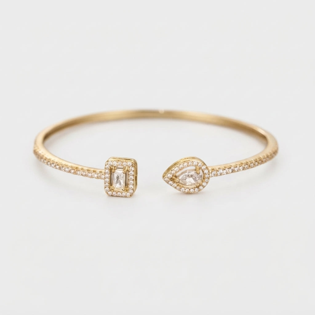 Women's Geometric Crystal Stone Open Cuff Bangle