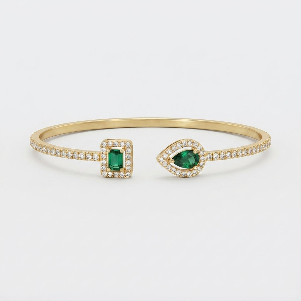 Women's Geometric Crystal Stone Open Cuff Bangle