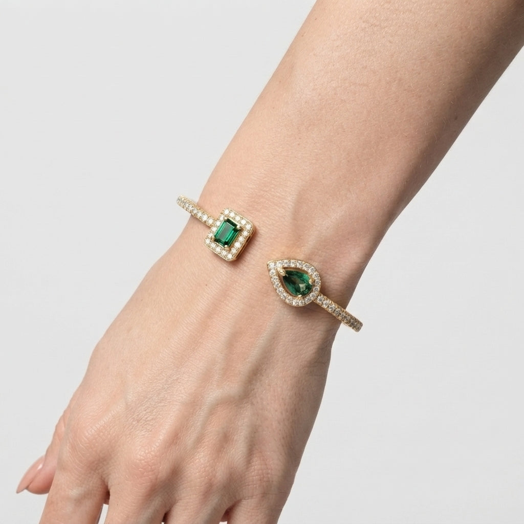 Women's Geometric Crystal Stone Open Cuff Bangle