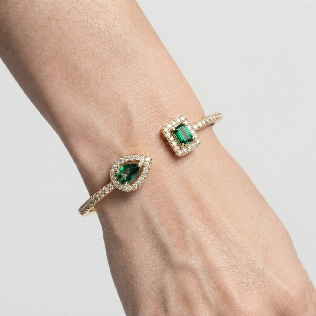 Women's Geometric Crystal Stone Open Cuff Bangle