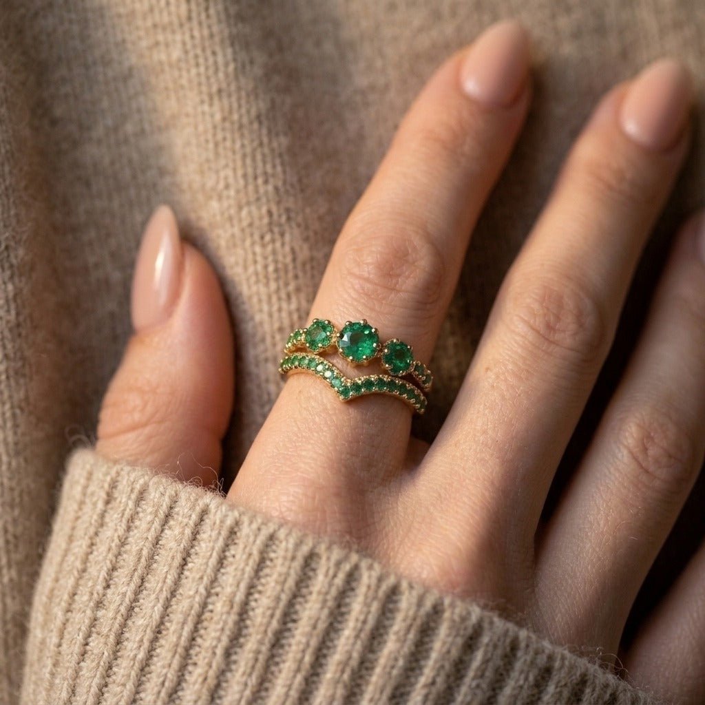 Women's Green Stone Cluster Ring