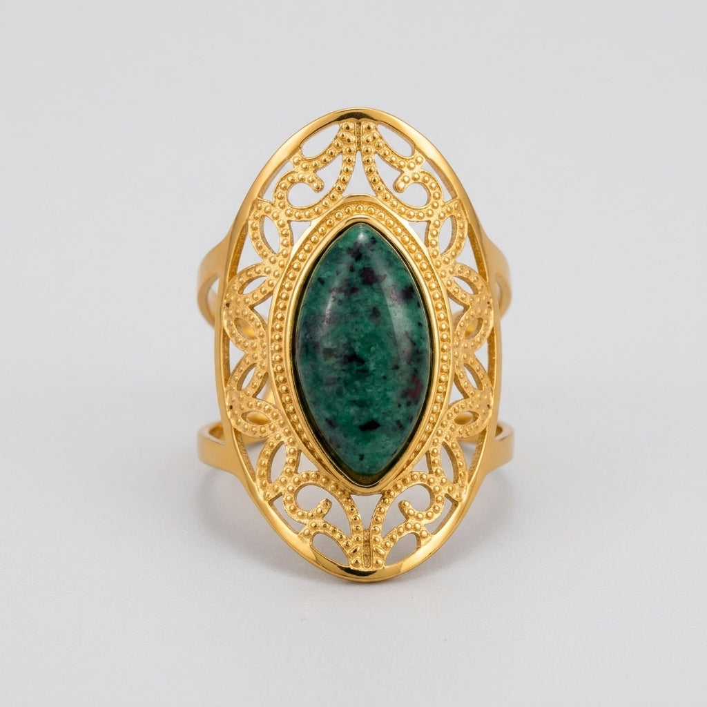 Women's Green Stone Filigree Oval Ring