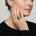 Women's Green Stone Filigree Oval Ring