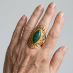 Women's Green Stone Filigree Oval Ring